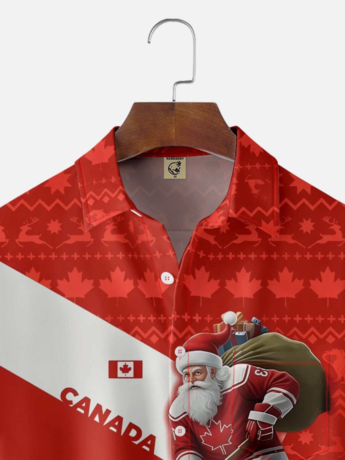 Moisture-wicking Canada Santa Claus Hockey Maple Leaves Chest Pocket Casual Shirt