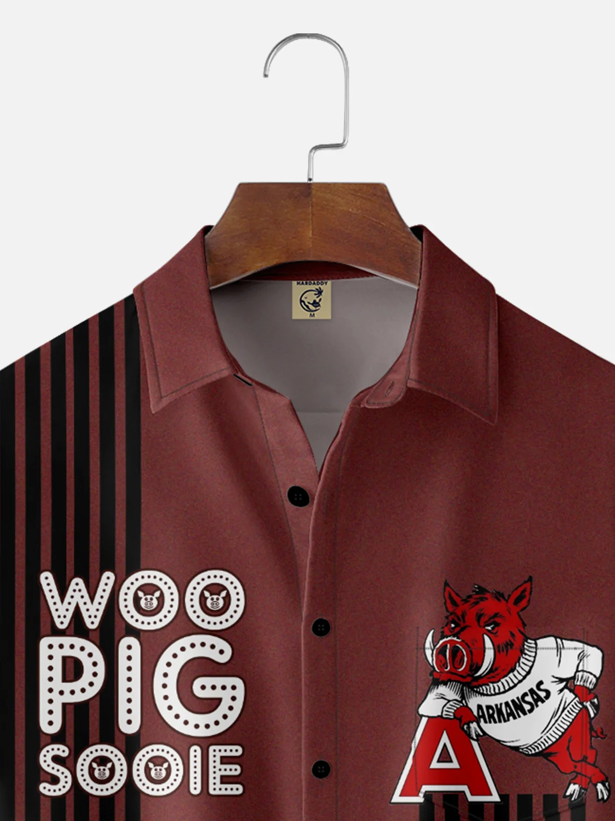 Moisture-Wicking American Football Arkansas Art Wild Boar Chest Pocket Bowling Shirt