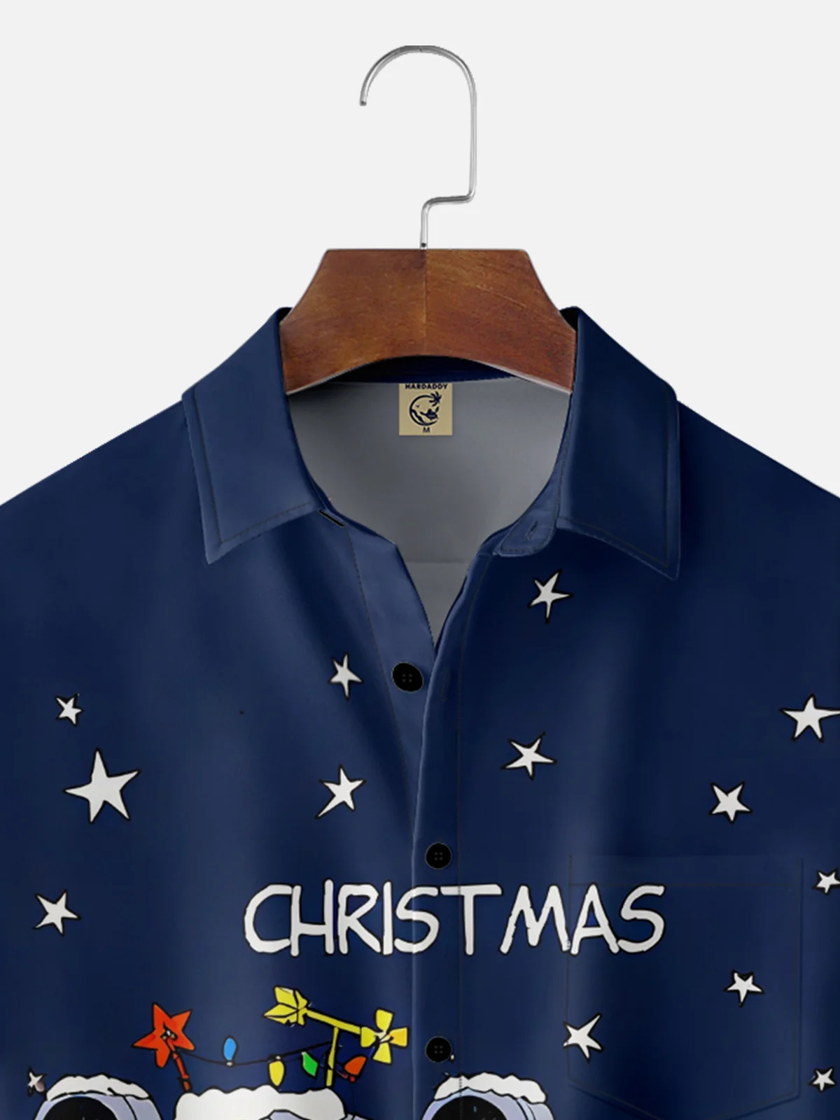 Tall Size Moisture-wicking Christmas Tree Cartoon Chest Pocket Casual Shirt