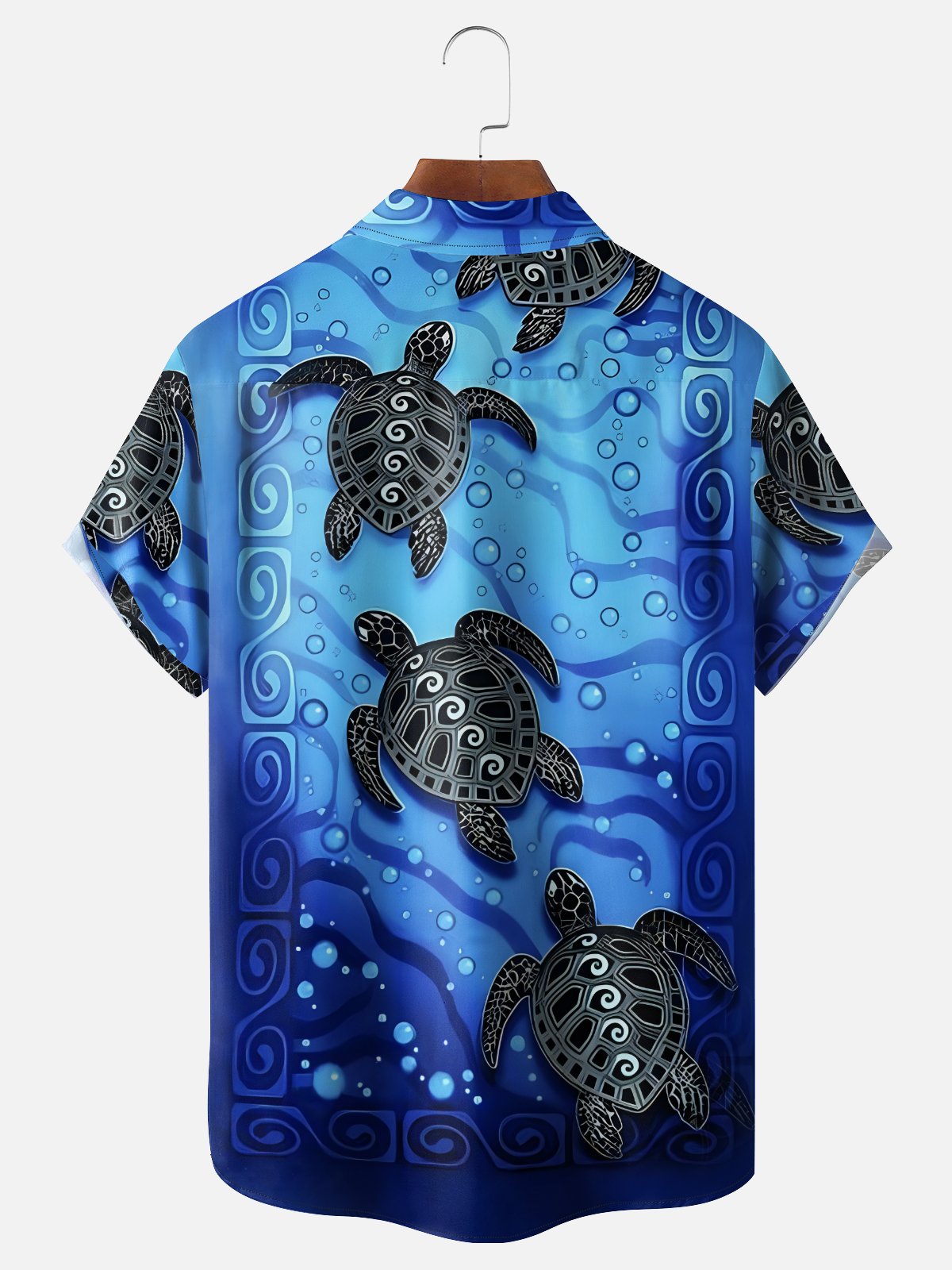Moisture Wicking Gradient Color Marine Animals Turtle Chest Pocket Hawaiian Shirt
