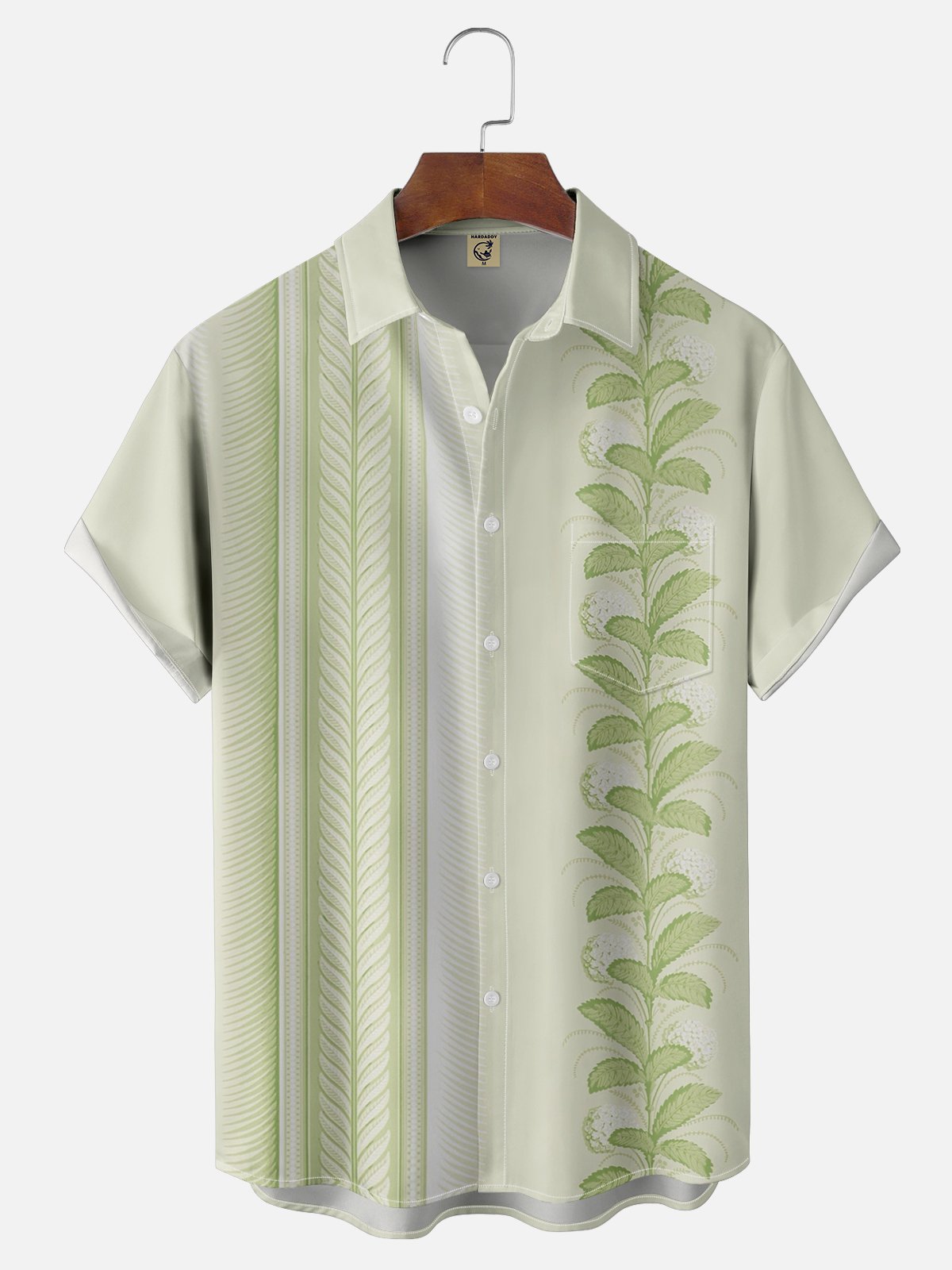 Moisture-wicking Floral stripes Chest Pocket Bowling Shirt