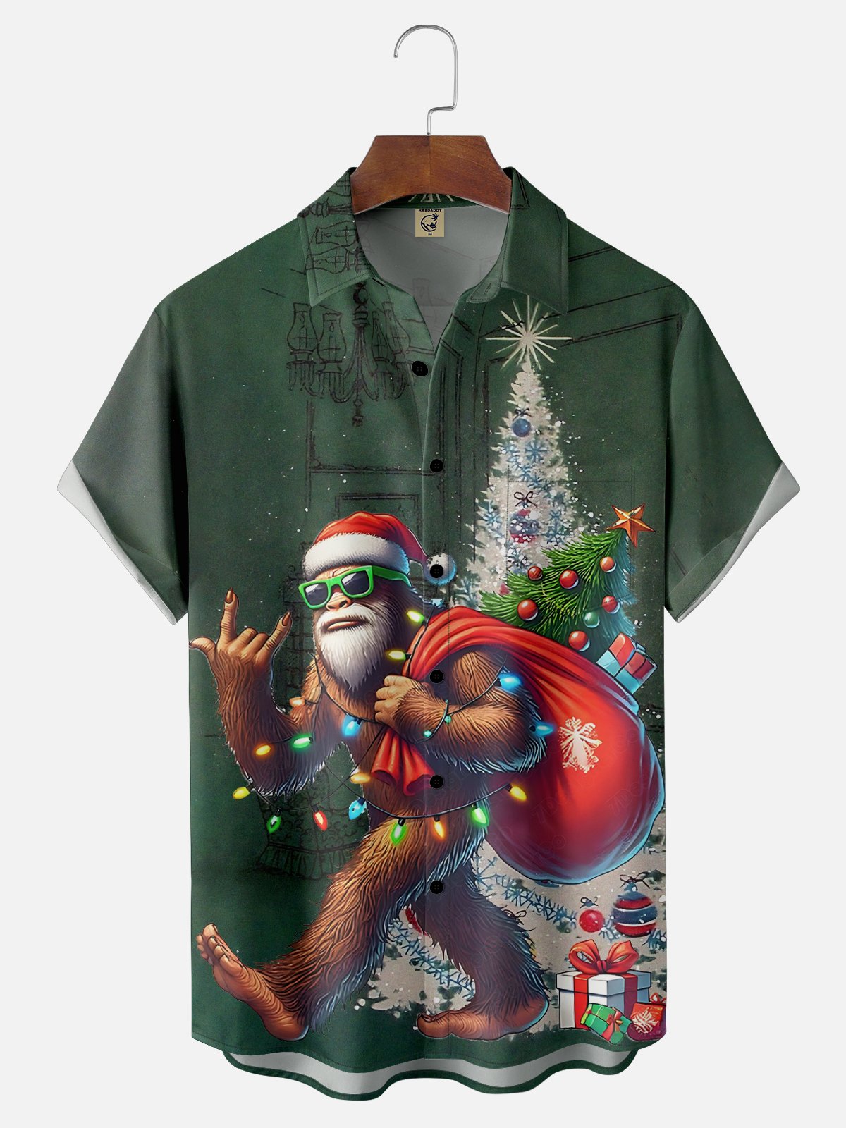 Moisture-Wicking Christmas BIG FOOT Christmas Tree Chest Pocket Casual Shirt