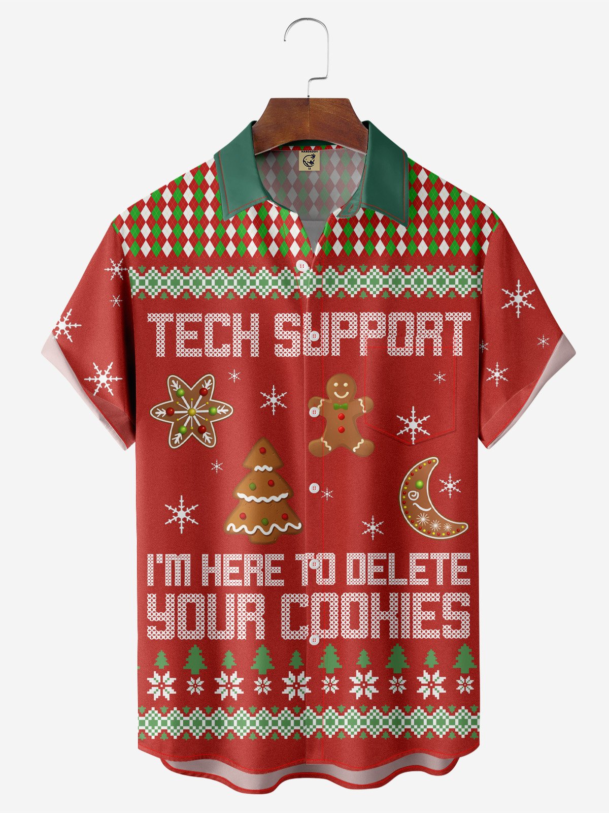 Moisture-wicking Christmas Tech Support Computer Programmer Chest Pocket Casual Shirt