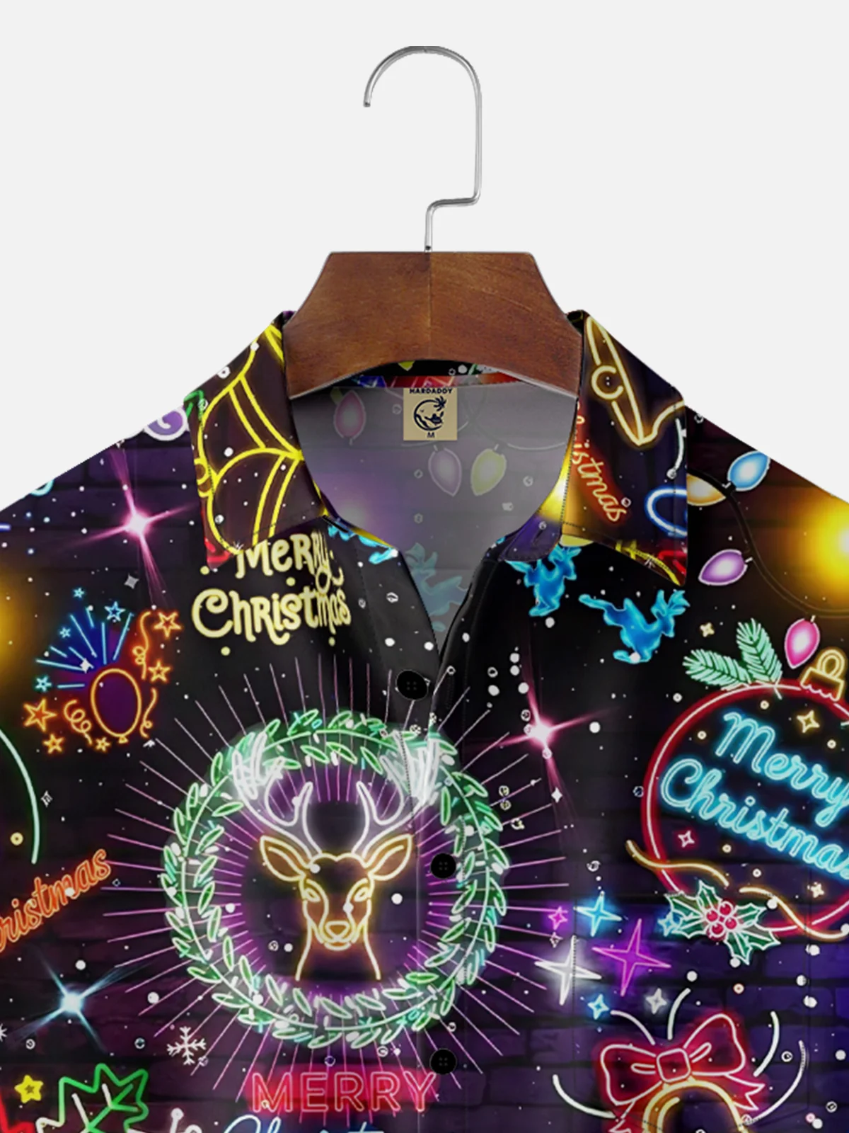 Moisture-wicking Christmas Santa Claus Elk Neon Lights Chest Pocket Casual Shirt