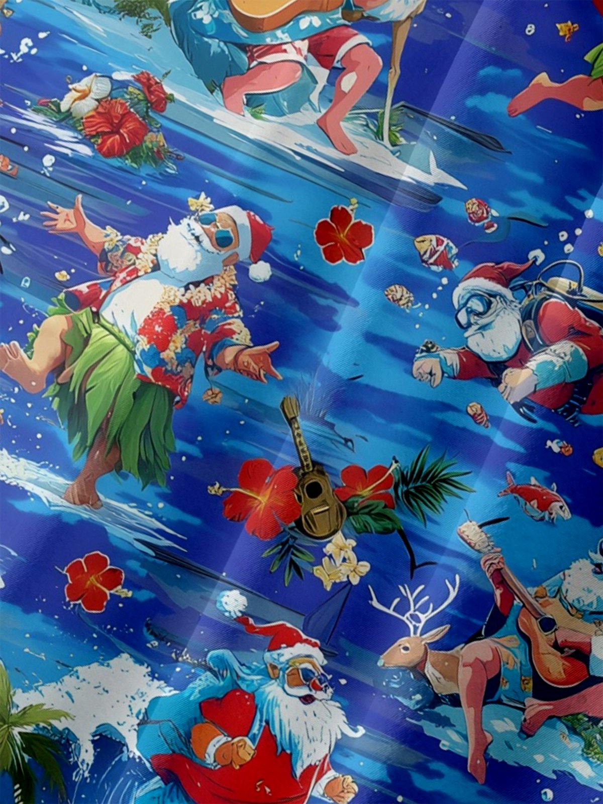 Big Size Moisture-wicking Christmas Santa Claus Surfing Chest Pocket Casual Shirt