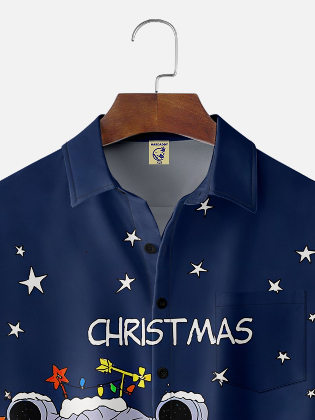 Big Size Moisture-wicking Christmas Tree Cartoon Chest Pocket Casual Shirt