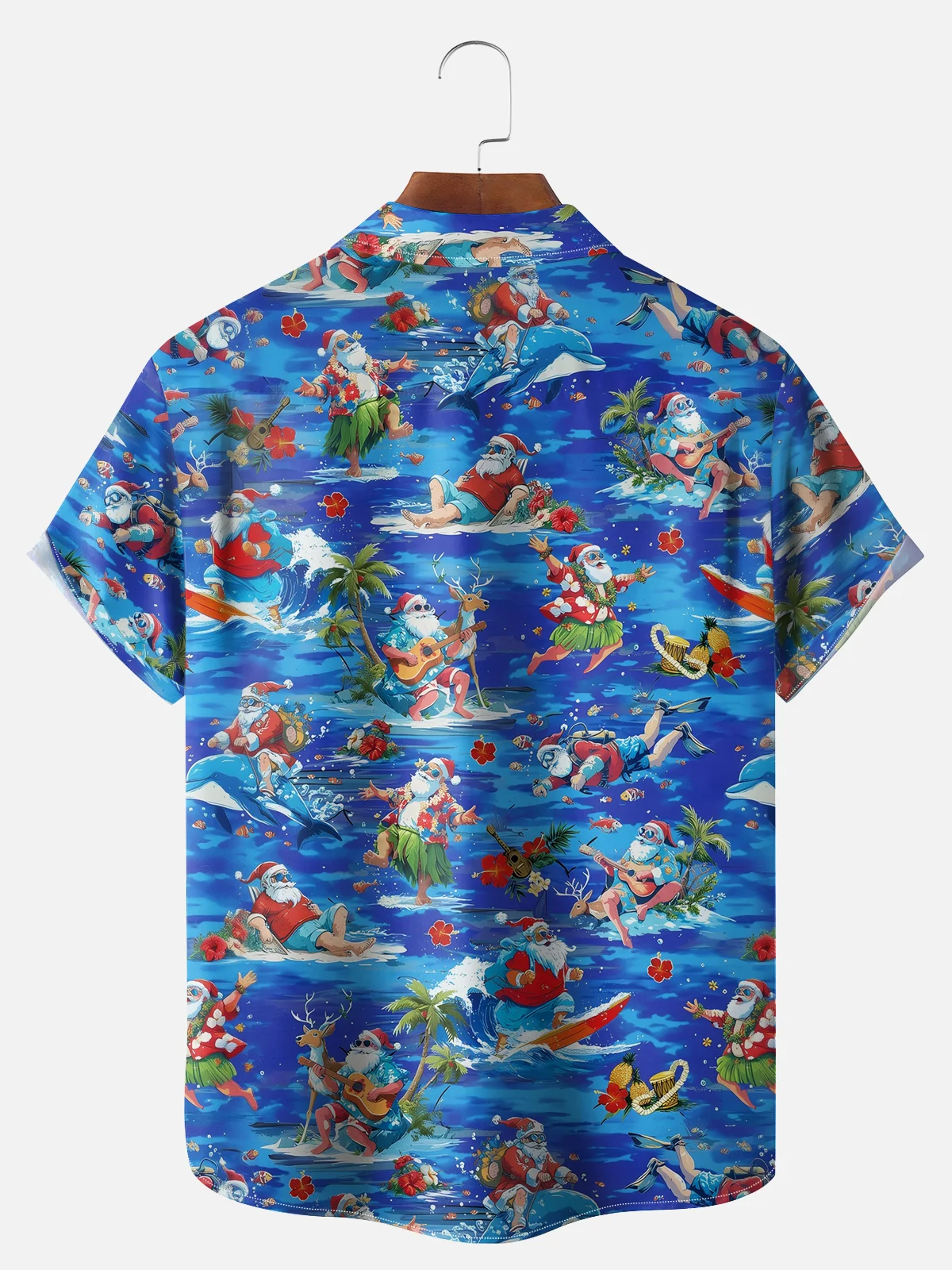 Big Size Moisture-wicking Christmas Santa Claus Surfing Chest Pocket Casual Shirt