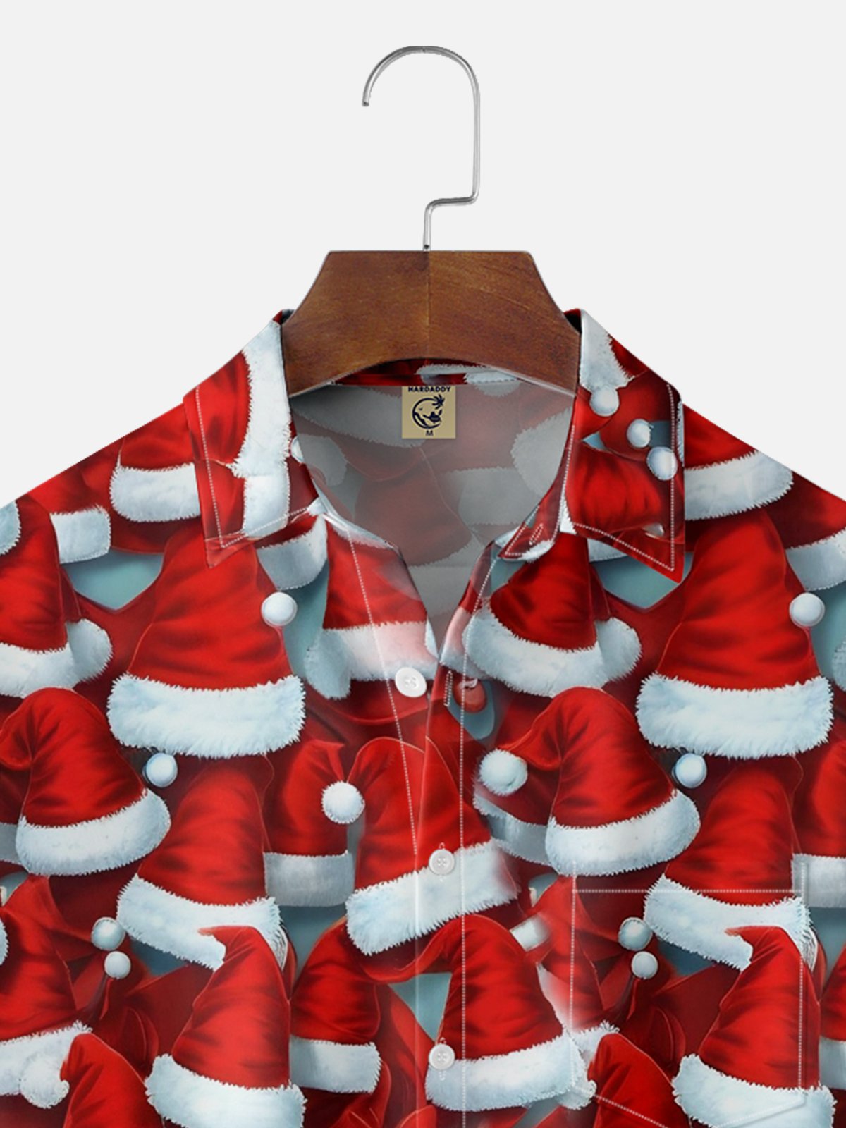 Moisture-Wicking Christmas Hat Design Chest Pocket Casual Shirt