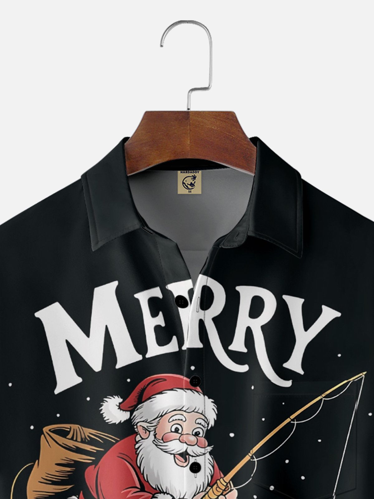 Moisture Wicking Gradient Santa Claus Fishing Chest Pocket Hawaiian Shirt