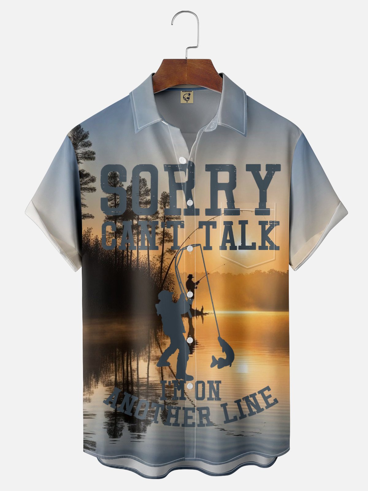 Moisture Wicking Gradient Colors Lakeside Fishing Chest Pocket Hawaiian Shirt