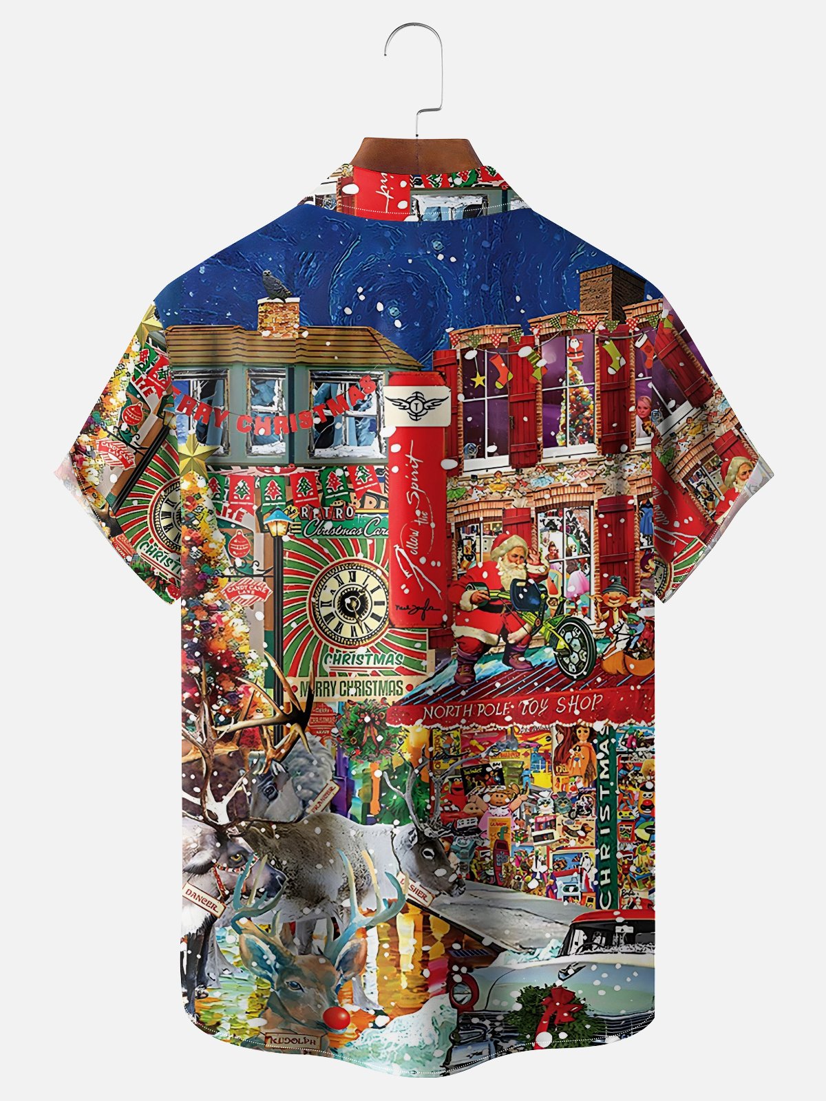 Moisture-Wicking Christmas-Themed Chest Pocket Hawaiian Shirt