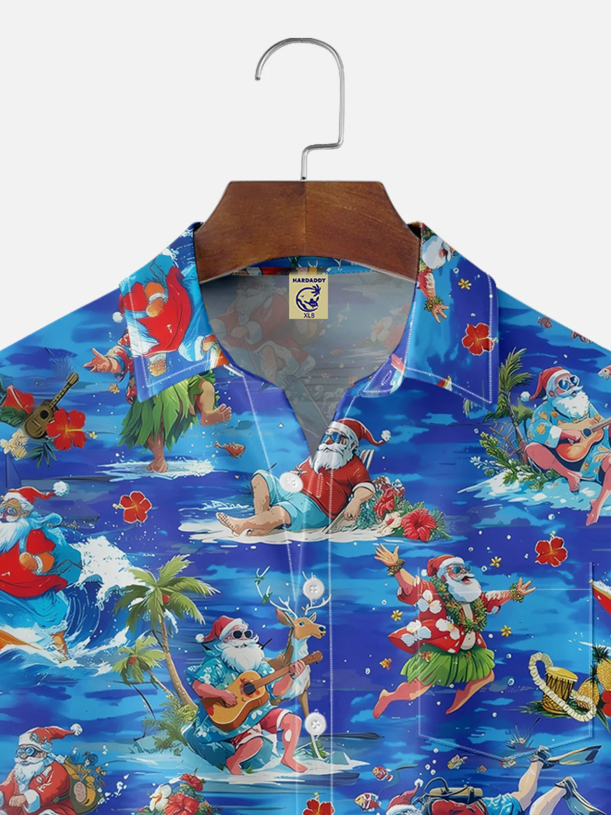Big Size Moisture-wicking Christmas Santa Claus Surfing Chest Pocket Casual Shirt