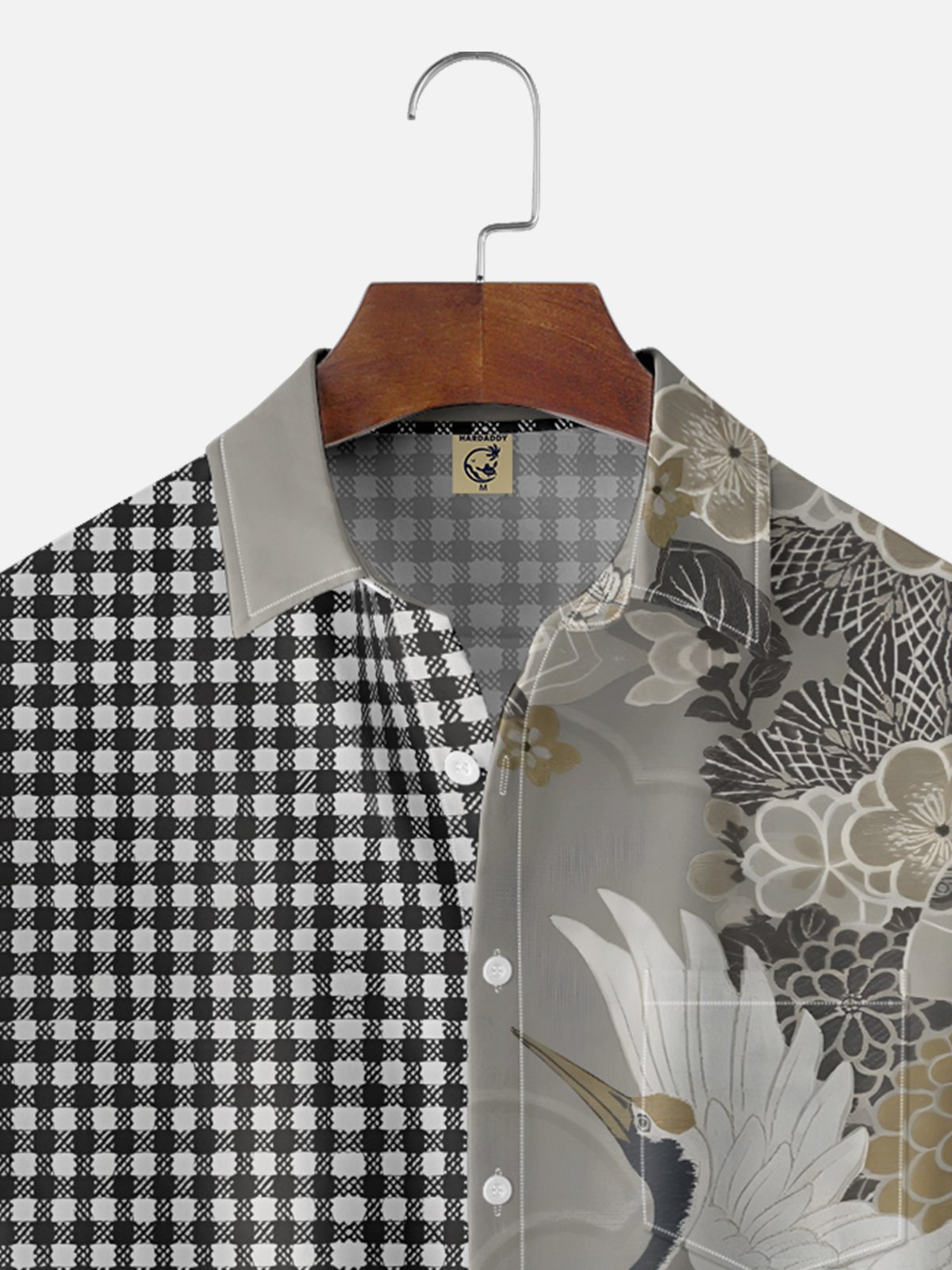 Moisture-wicking Crane Plum Blossom Plaid Pattern Chest Pocket Casual Shirt
