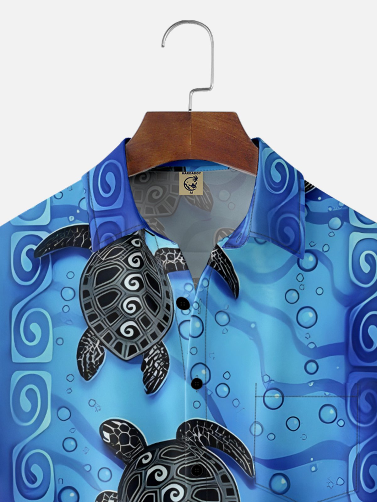 Moisture Wicking Gradient Color Marine Animals Turtle Chest Pocket Hawaiian Shirt