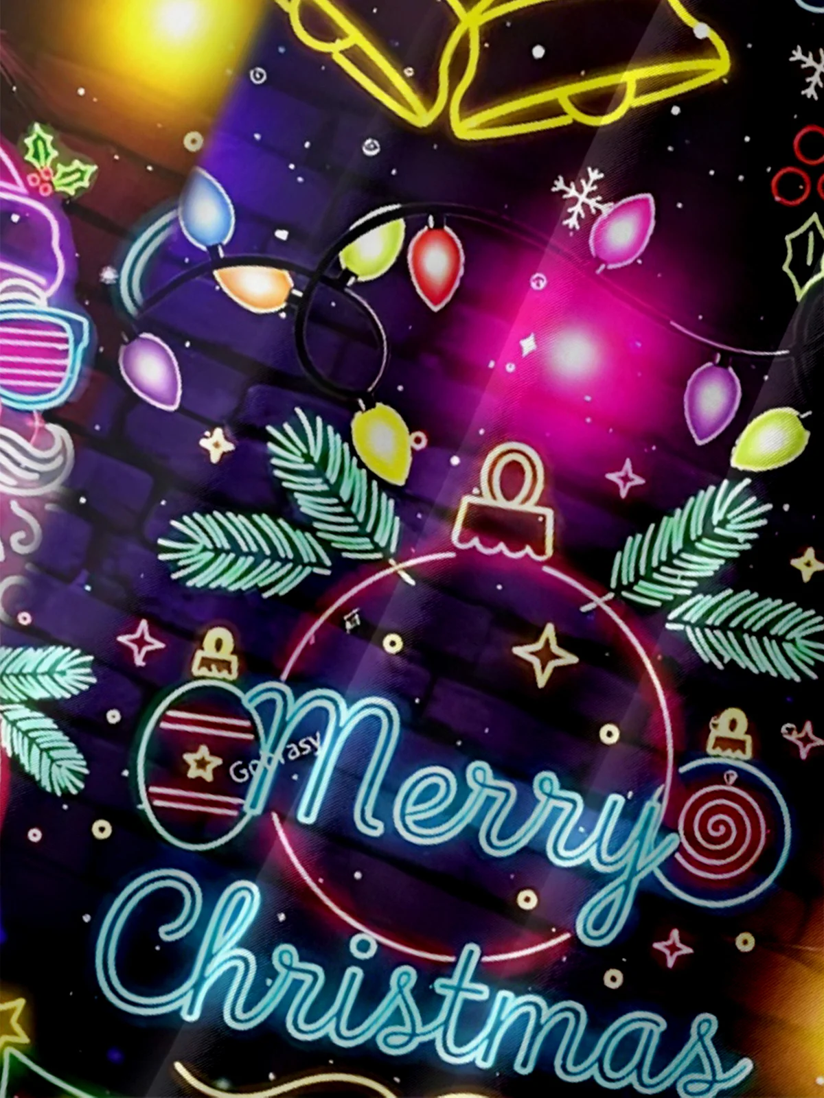 Moisture-wicking Christmas Santa Claus Elk Neon Lights Chest Pocket Casual Shirt
