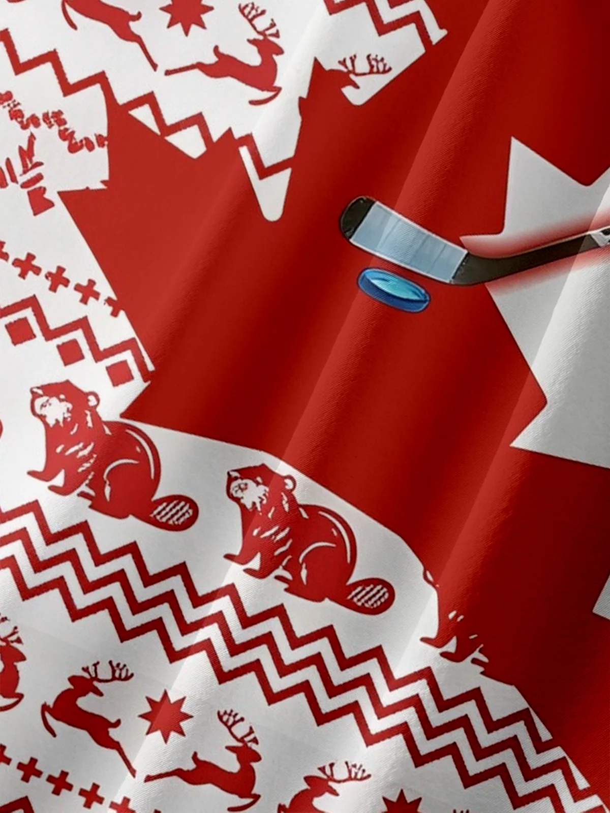 Moisture-wicking Canada Santa Claus Hockey Maple Leaves Chest Pocket Casual Shirt