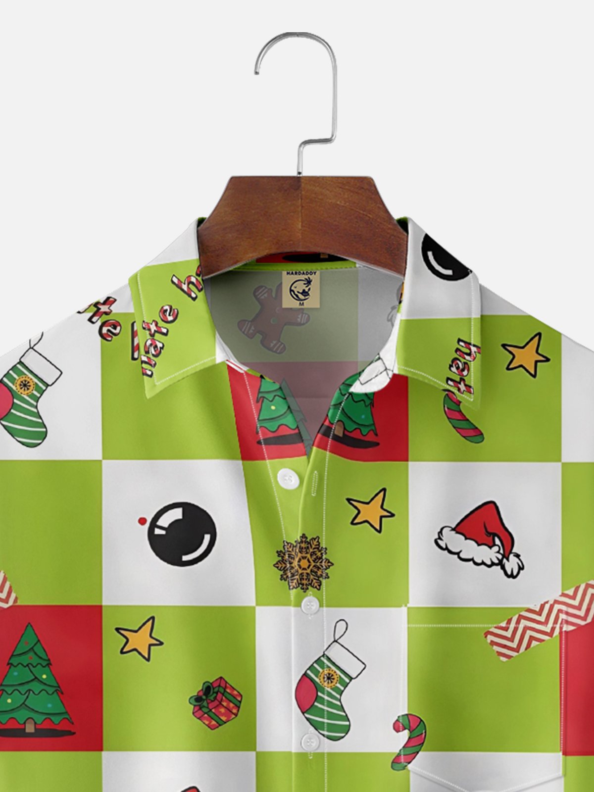 Moisture-wicking Christmas Tree Gingerbread Man Plaid Chest Pocket Casual Shirt