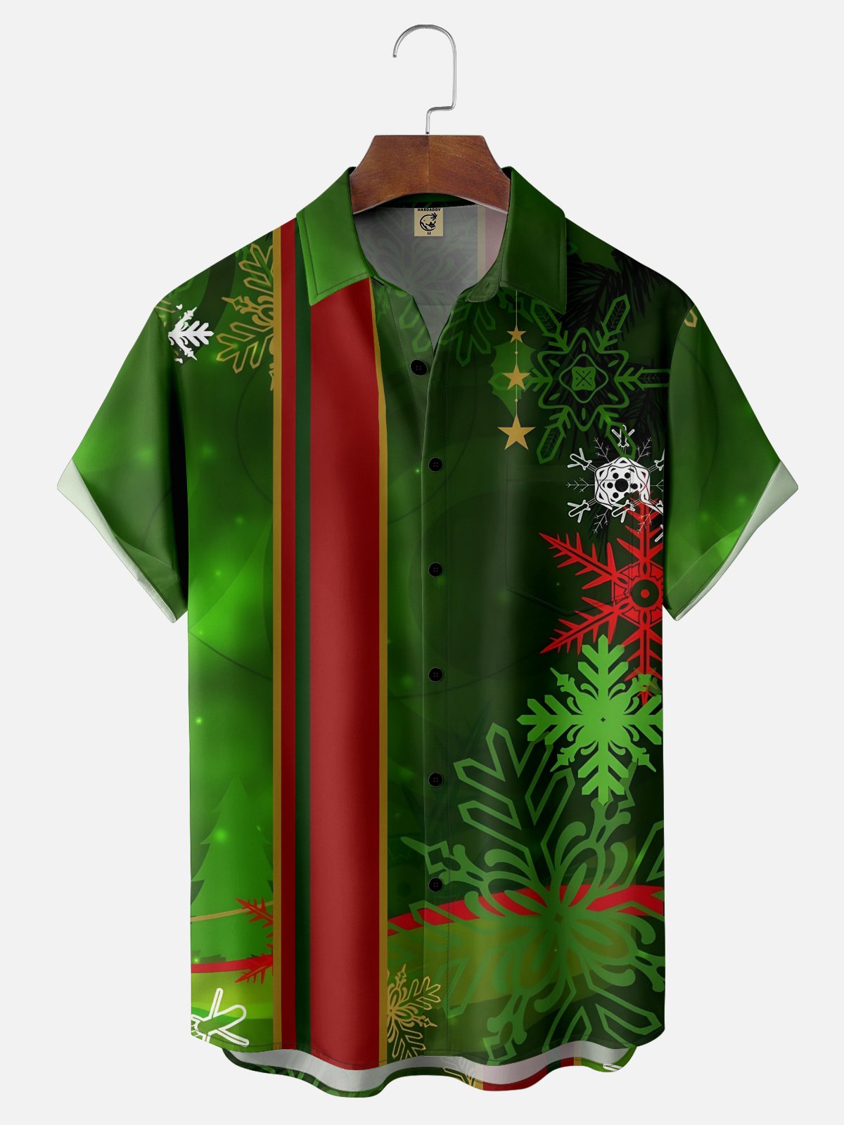 Moisture-wicking Christmas Snowflake Geometry Chest Pocket Bowling Shirt