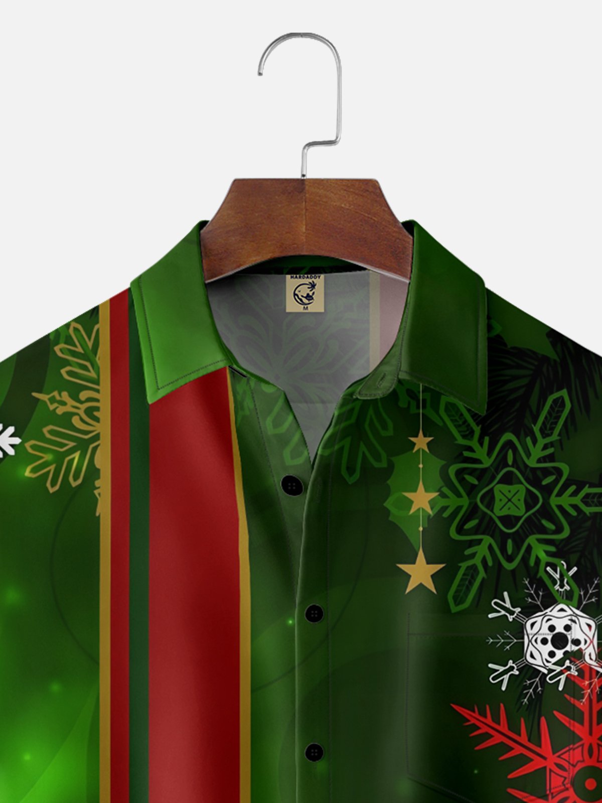 Moisture-wicking Christmas Snowflake Geometry Chest Pocket Bowling Shirt