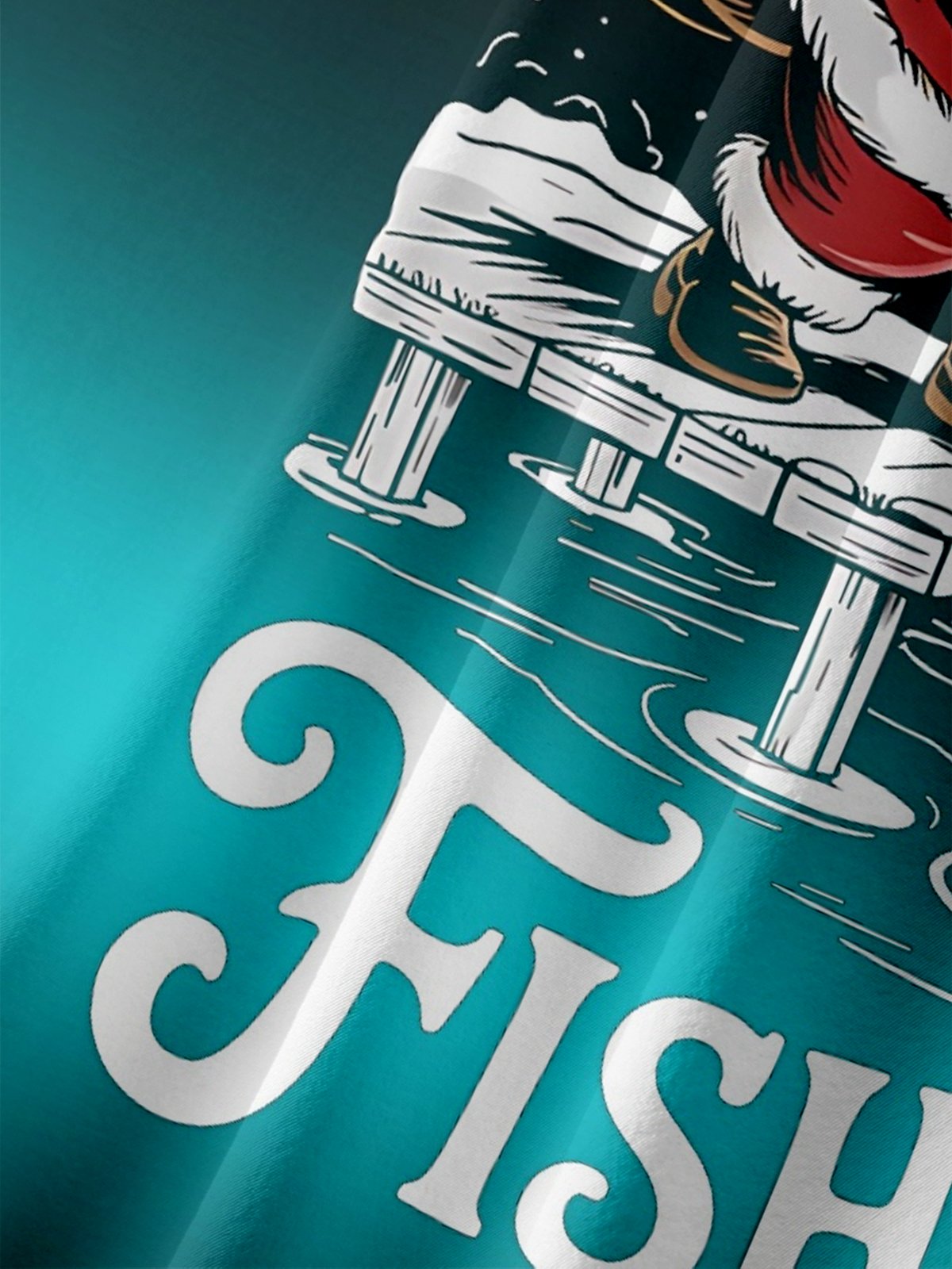 Moisture Wicking Gradient Santa Claus Fishing Chest Pocket Hawaiian Shirt