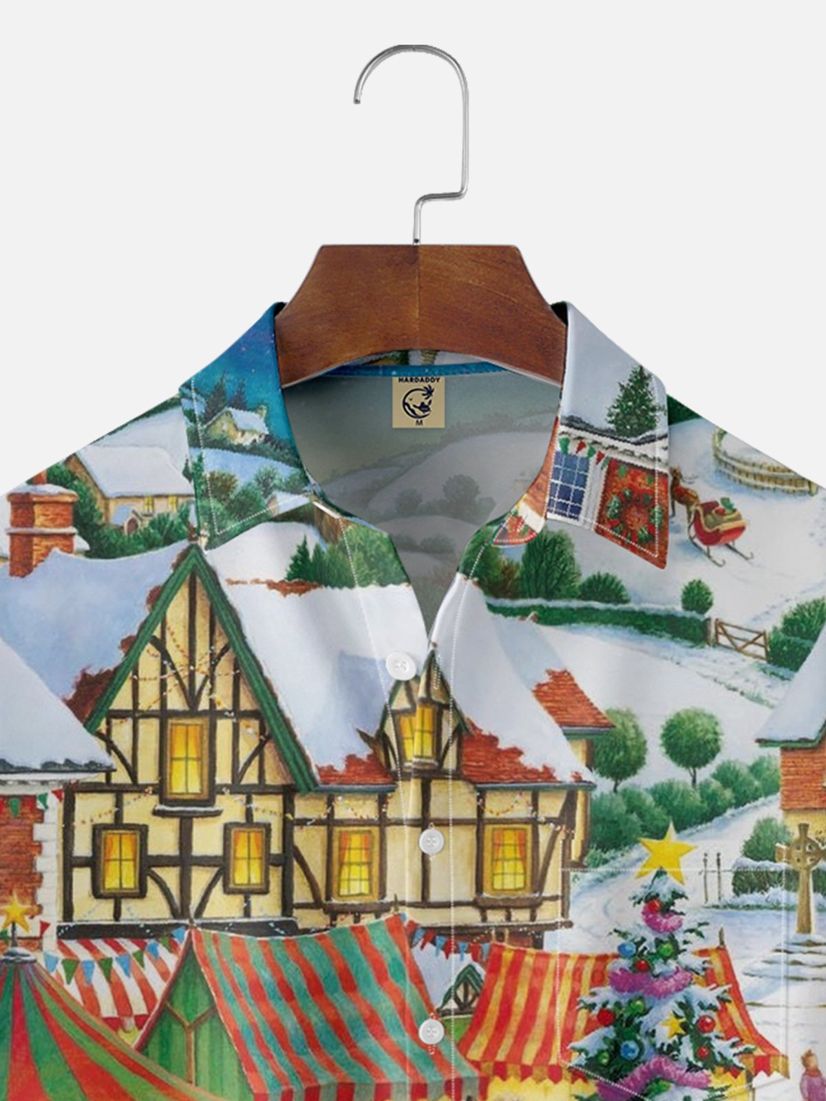 Moisture-Wicking Christmas-Themed Ice Skating Scene Chest Pocket Hawaiian Shirt