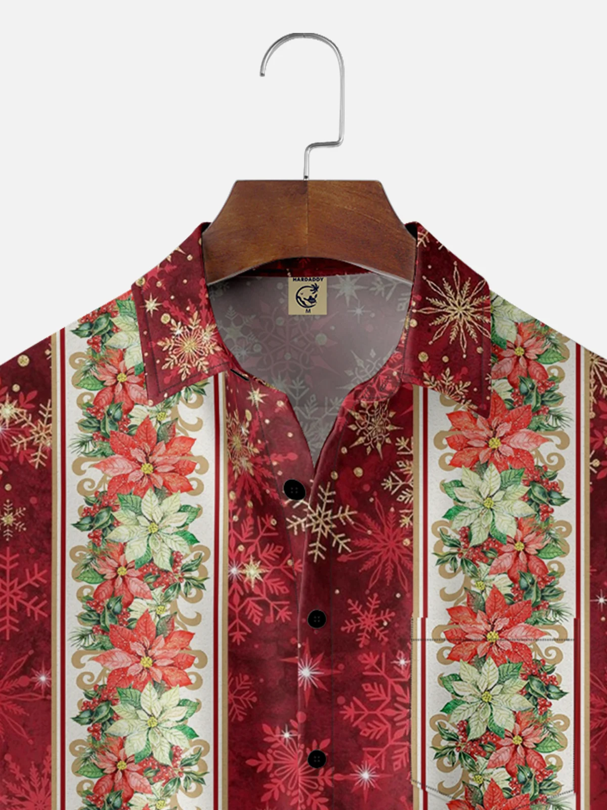 Moisture Wicking Christmas Floral Striped Floral Chest Pocket Hawaiian Shirt