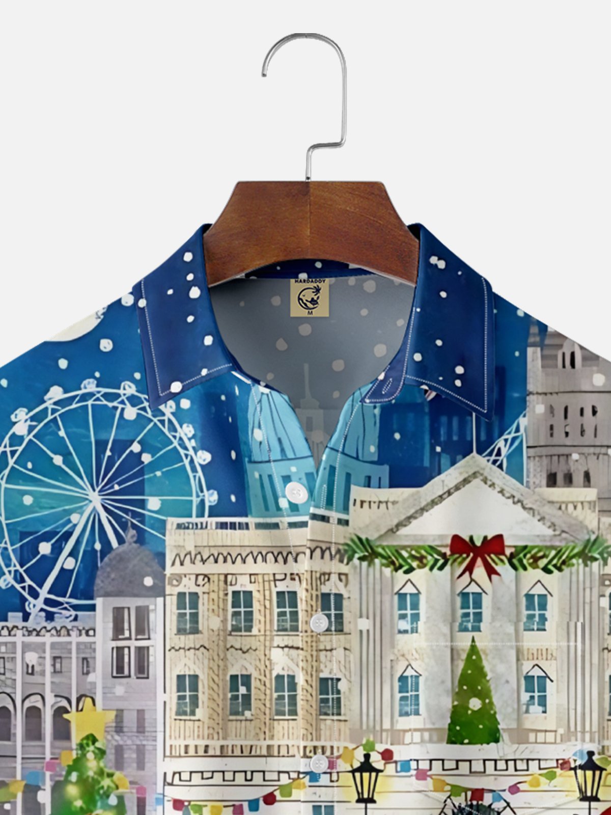 Moisture-Wicking Christmas-Themed Ice Skating Scene Chest Pocket Hawaiian Shirt