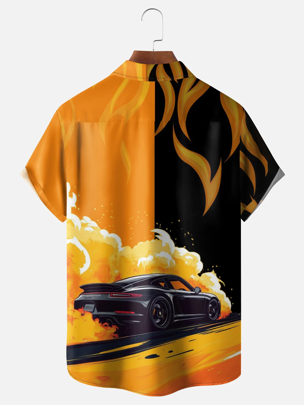 Moisture Wicking Color-Blocked Sports Car Chest Pocket Hawaiian Shirt