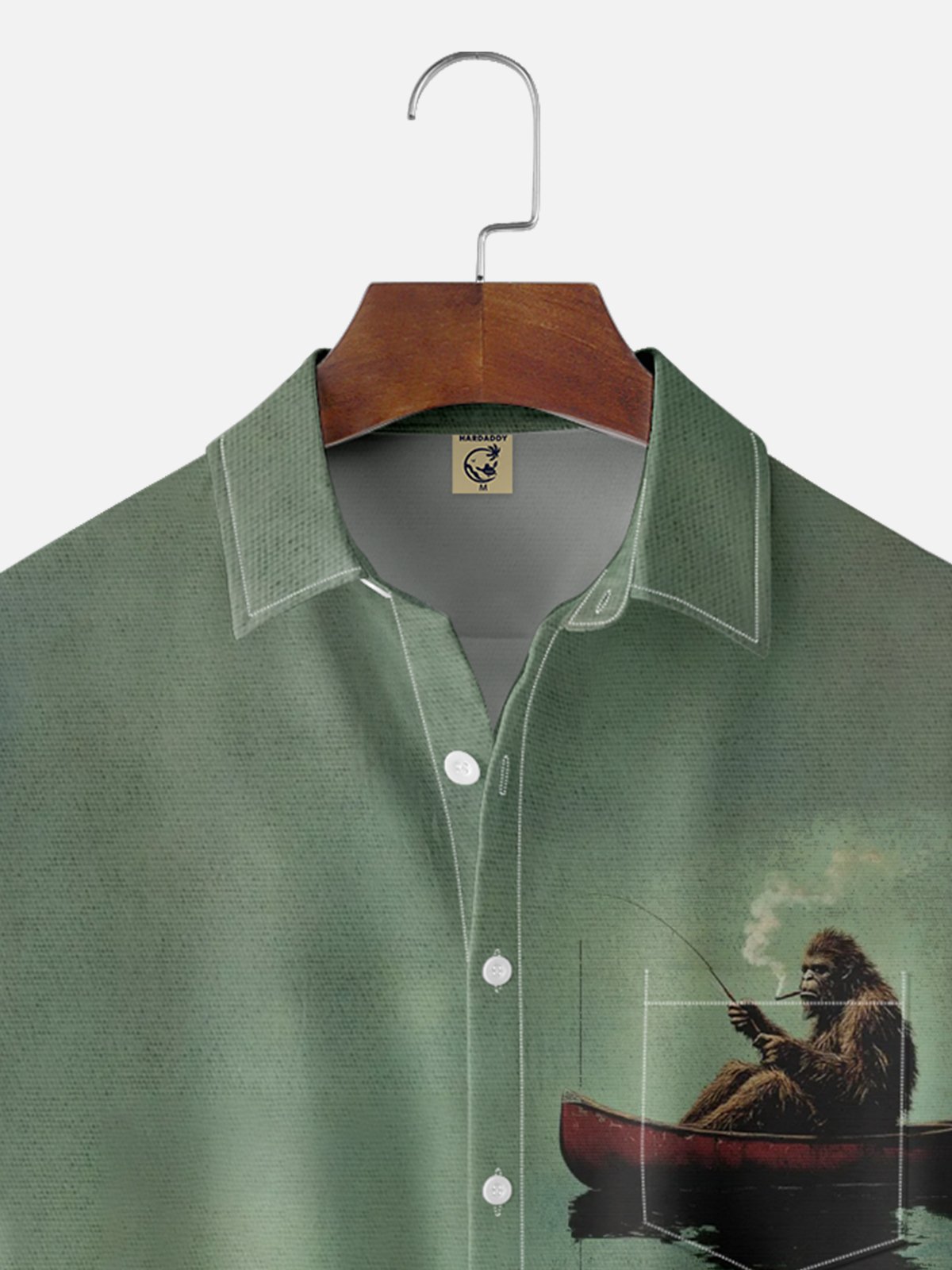 Moisture-wicking Bigfoot Fishing Art Chest Pocket Casual Shirt