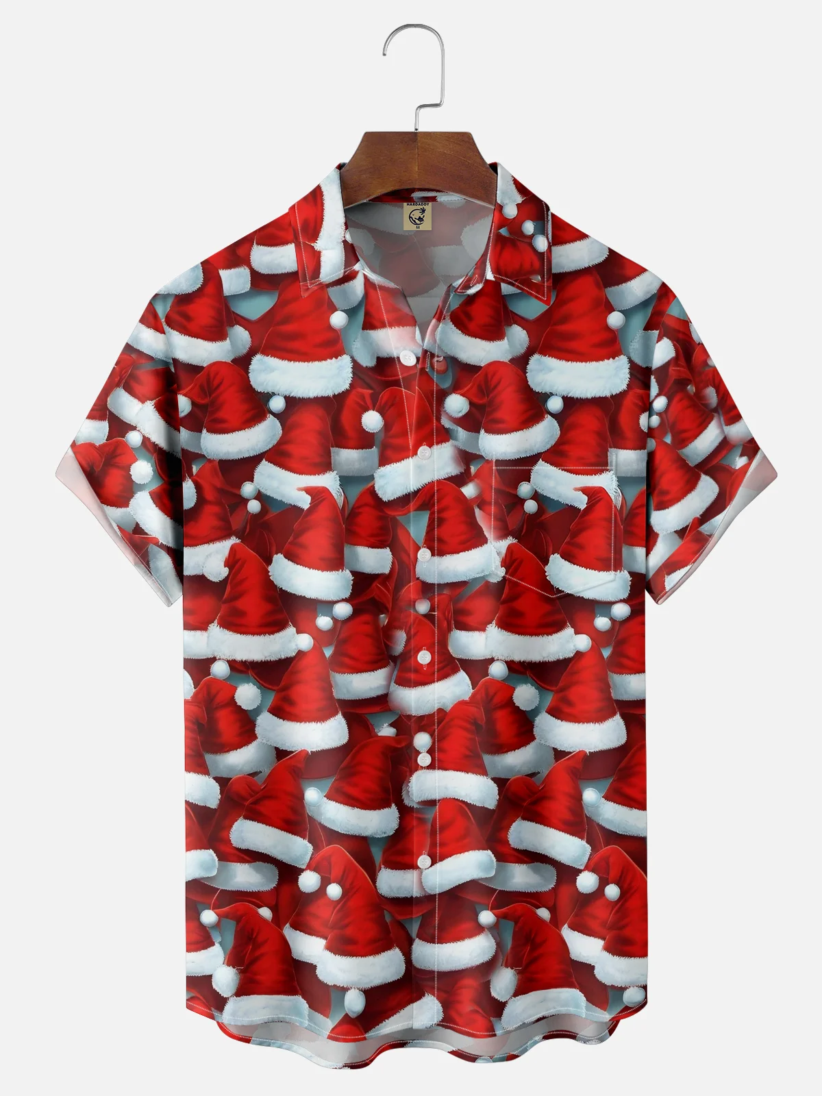 Moisture-Wicking Christmas Hat Design Chest Pocket Casual Shirt
