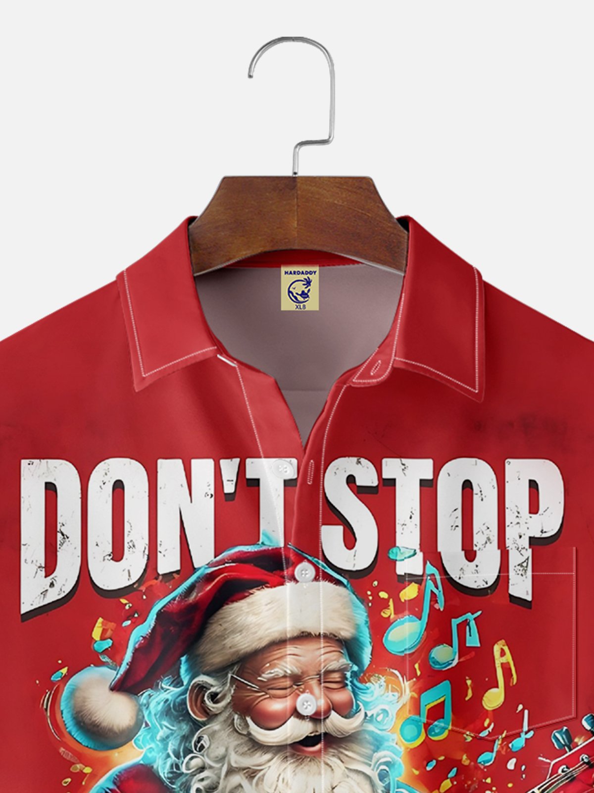 Big Size Moisture-wicking Christmas Santa Claus Rock Music Chest Pocket Casual Shirt