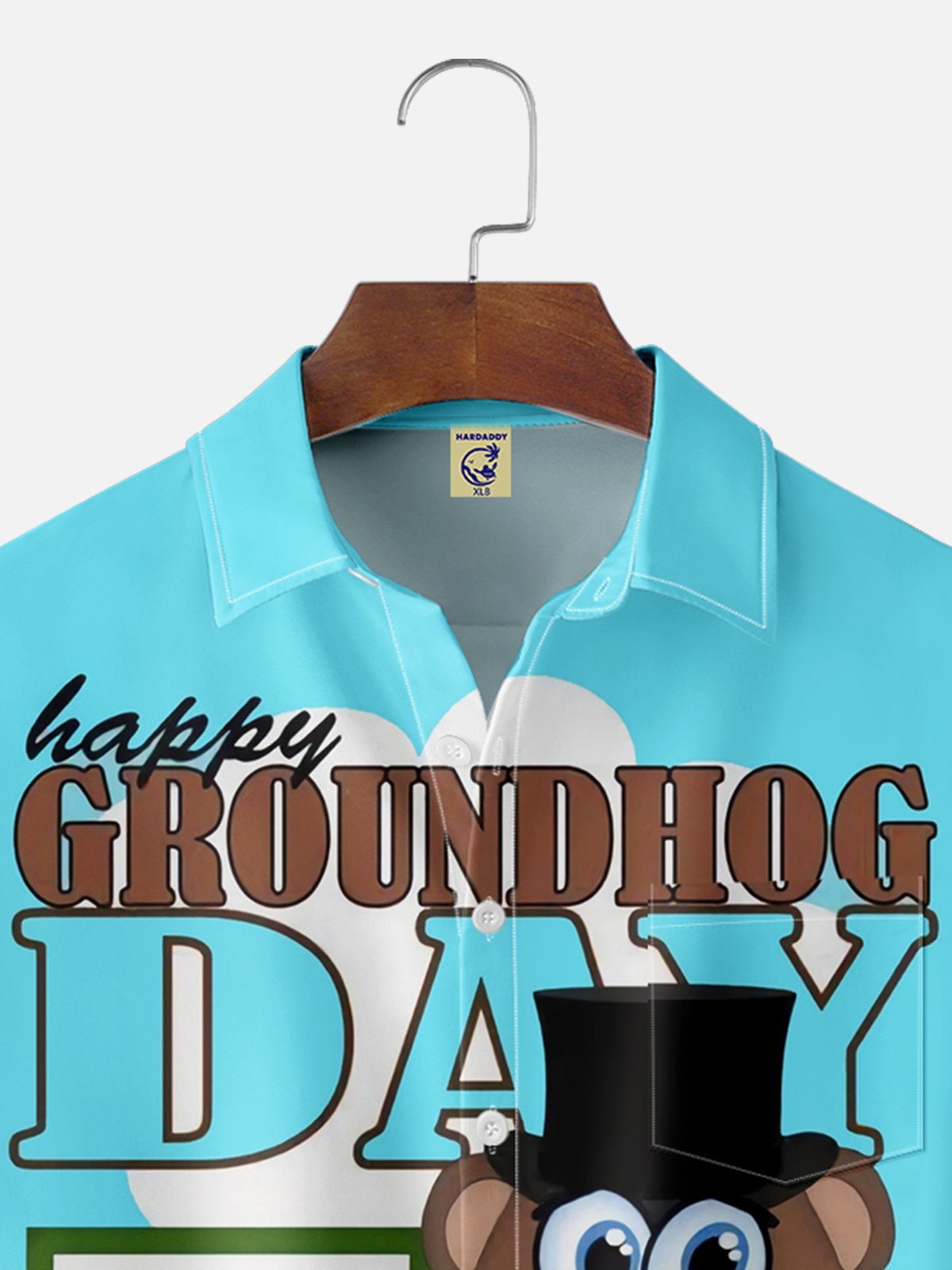Big size Moisture-wicking Groundhog Day Chest Pocket Casual Shirt