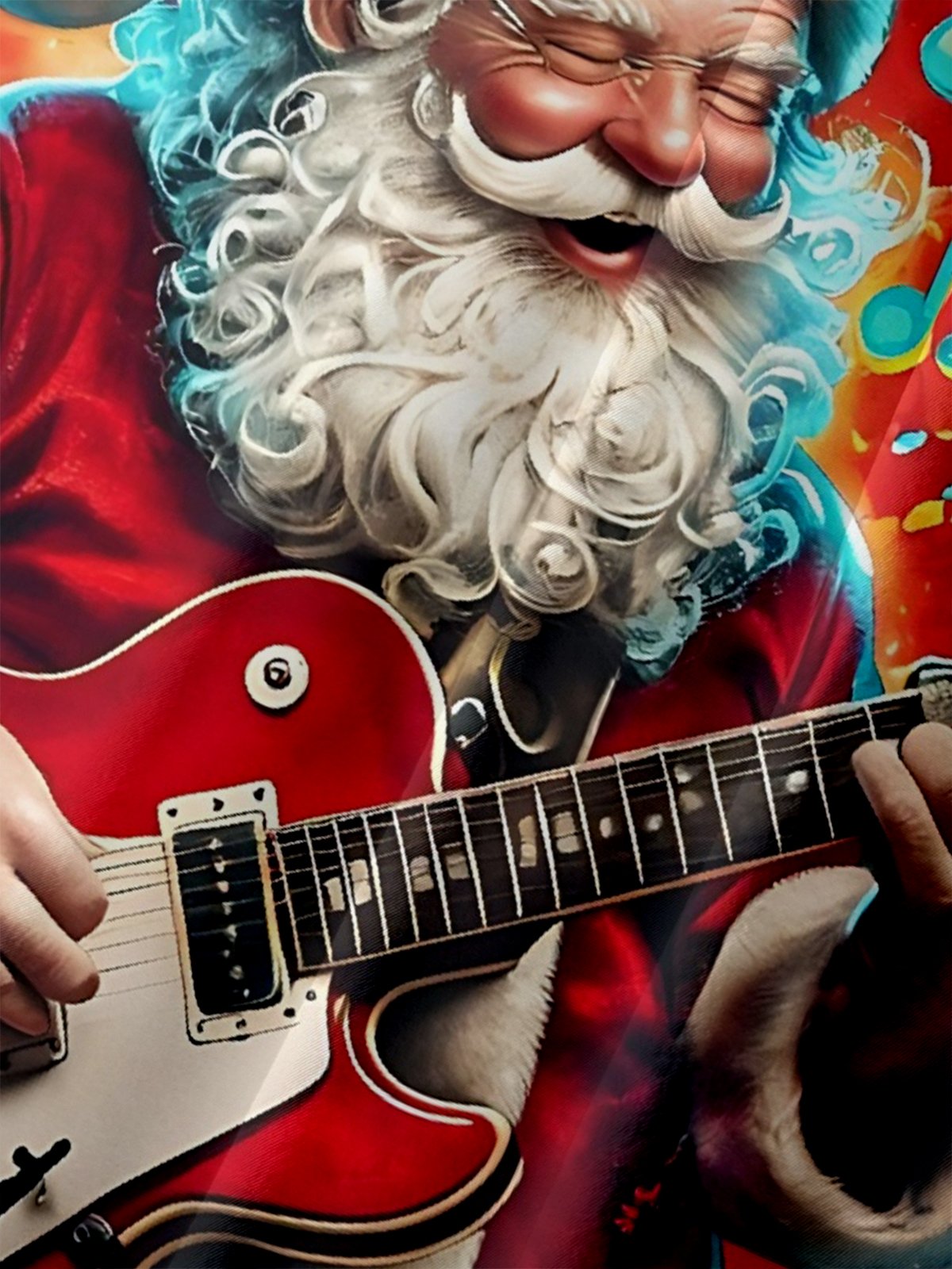 Big Size Moisture-wicking Christmas Santa Claus Rock Music Chest Pocket Casual Shirt