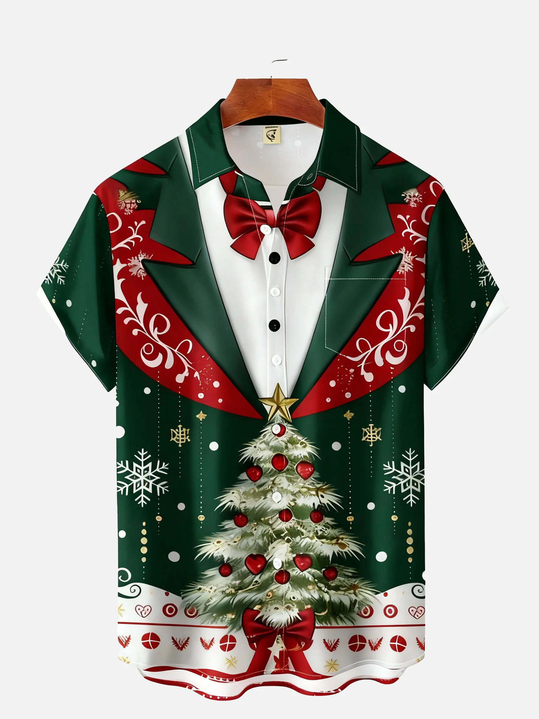 Tall Size Moisture-wicking Christmas Santa Claus Chest Pocket Ugly Shirt