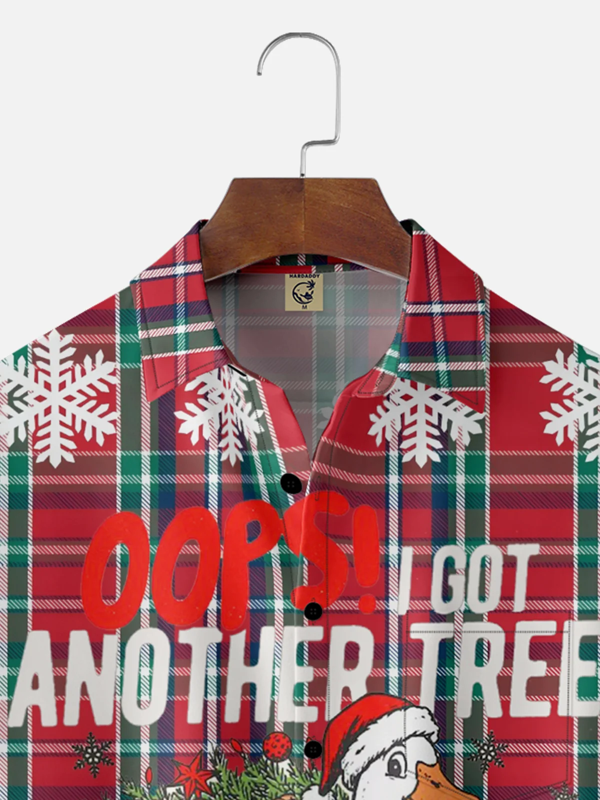 Moisture Wicking Christmas Canada Goose Christmas Tree Checkered Chest Pocket Hawaiian Shirt