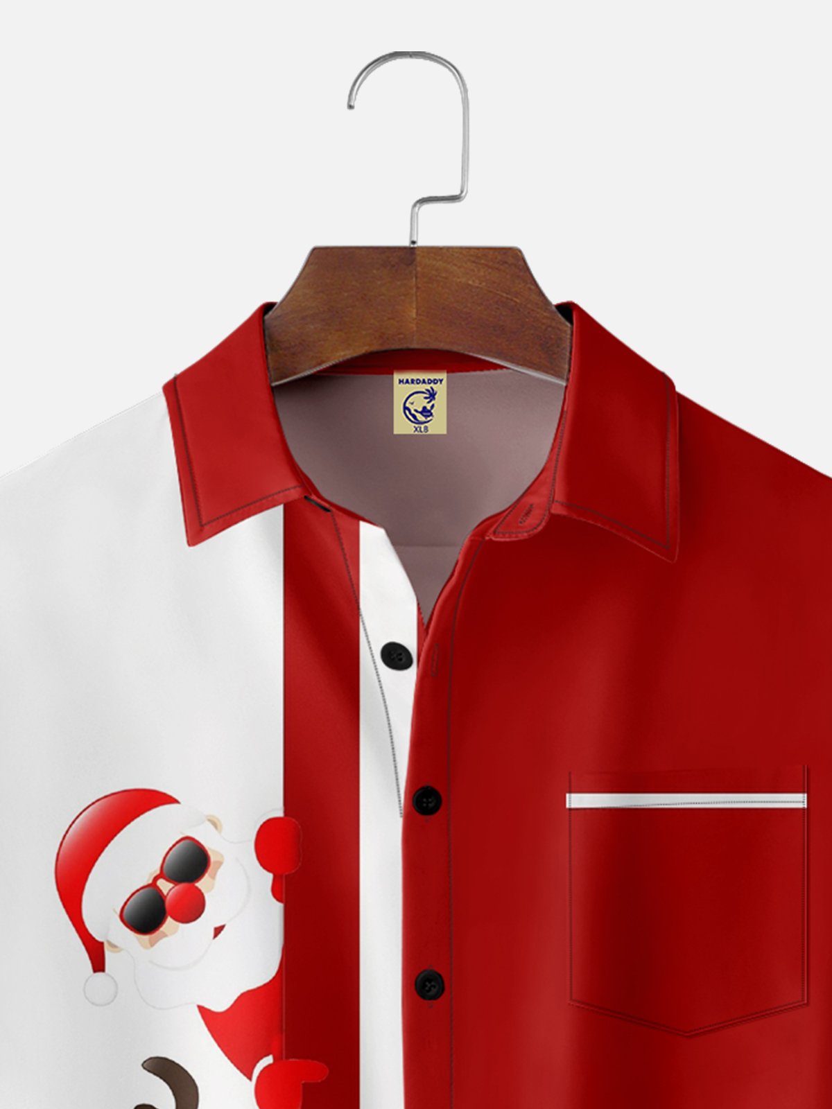 Big Size Moisture-wicking Christmas Santa Claus Chest Pocket Casual Shirt