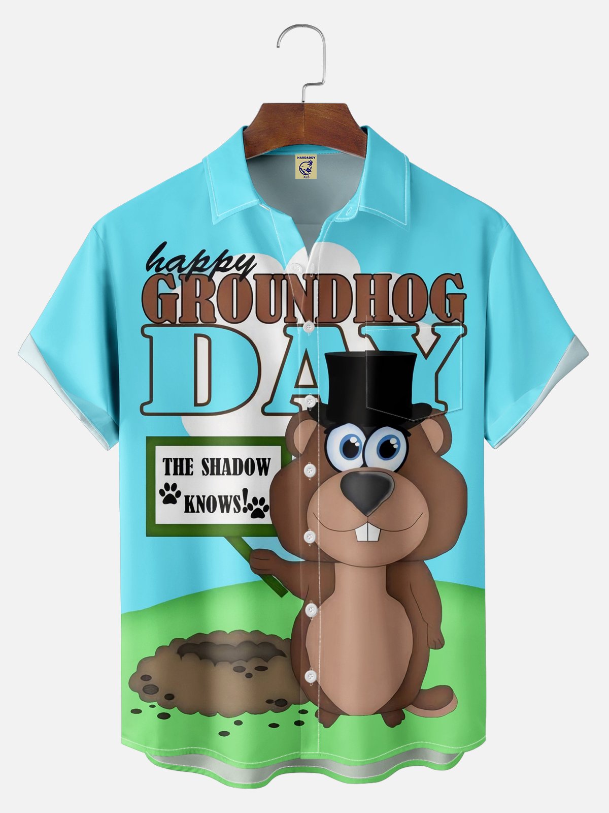 Big size Moisture-wicking Groundhog Day Chest Pocket Casual Shirt