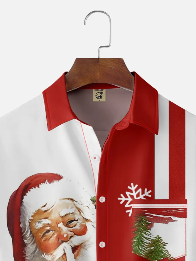 Tall Size Moisture-wicking Christmas Santa Claus Chest Pocket Casual Shirt