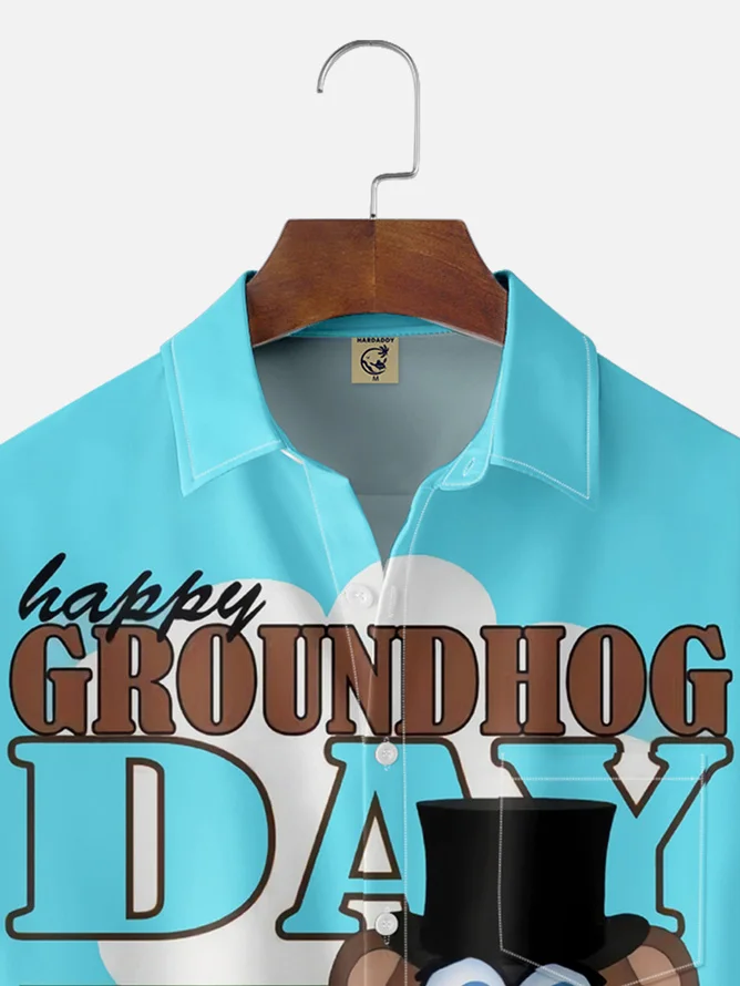 Tall Size Moisture-wicking Groundhog Day Chest Pocket Casual Shirt