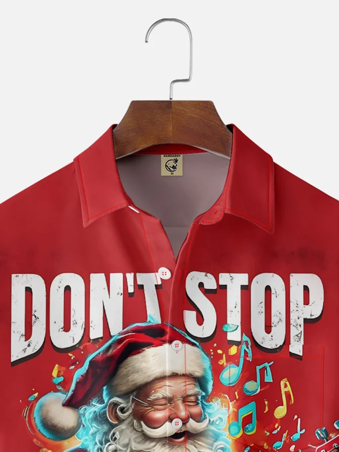 Tall Size Moisture-wicking Christmas Santa Claus Rock Music Chest Pocket Casual Shirt