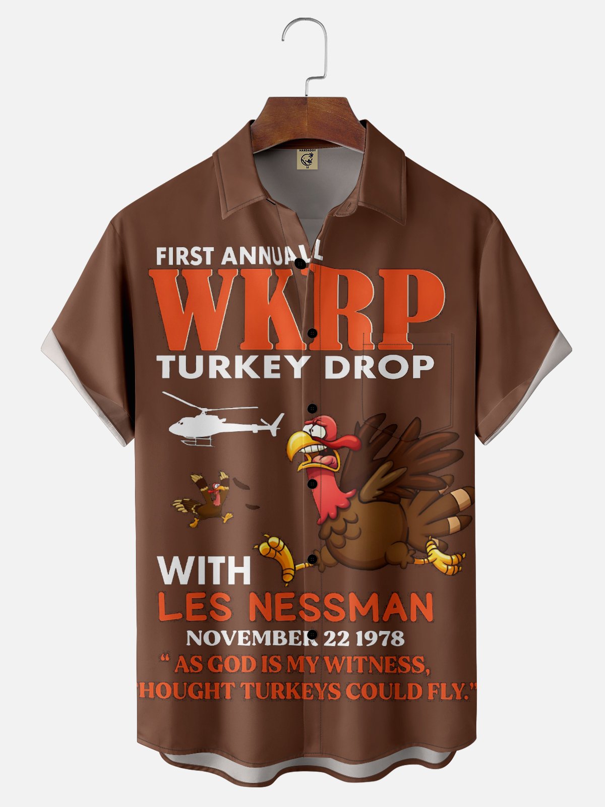 Big Size Moisture Wicking Thanksgiving Fun Turkey Chest Pocket Hawaiian Shirt