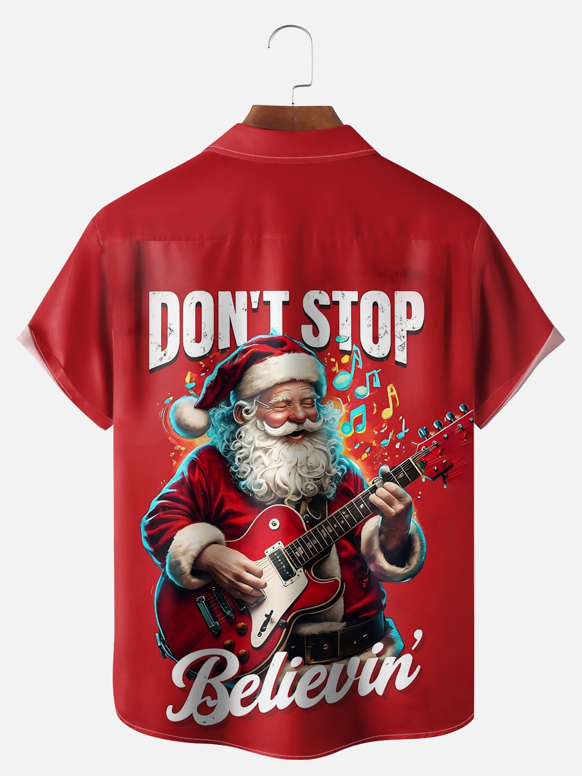 Big Size Moisture-wicking Christmas Santa Claus Rock Music Chest Pocket Casual Shirt