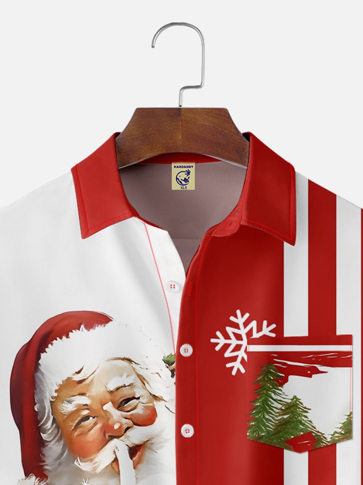 Big Size Moisture-wicking Christmas Santa Claus Chest Pocket Bowling Shirt