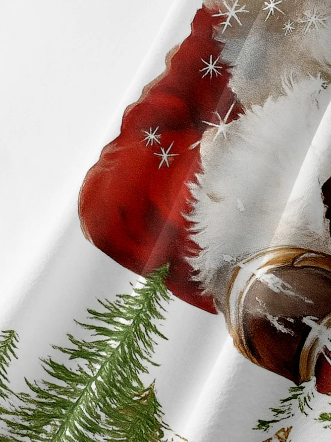 Tall Size Moisture-wicking Christmas Santa Claus Chest Pocket Casual Shirt