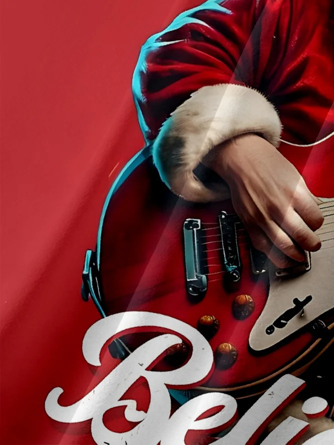 Tall Size Moisture-wicking Christmas Santa Claus Rock Music Chest Pocket Casual Shirt