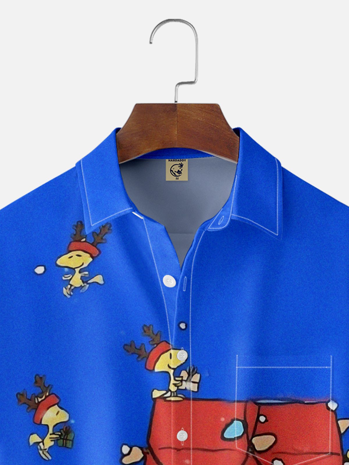 Moisture-wicking Christmas Red House Christmas Tree Fun Chest Pocket Casual Shirt