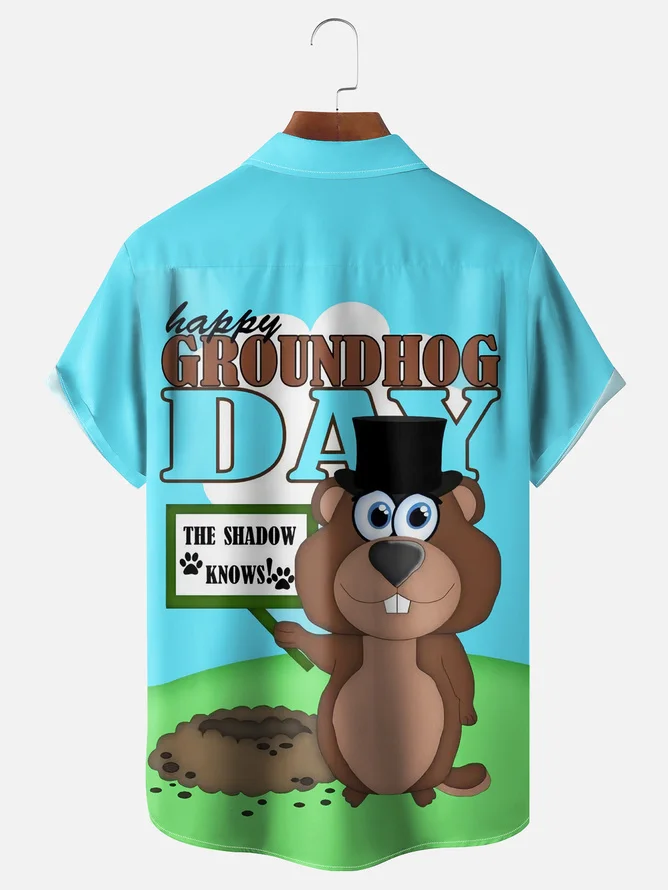 Tall Size Moisture-wicking Groundhog Day Chest Pocket Casual Shirt