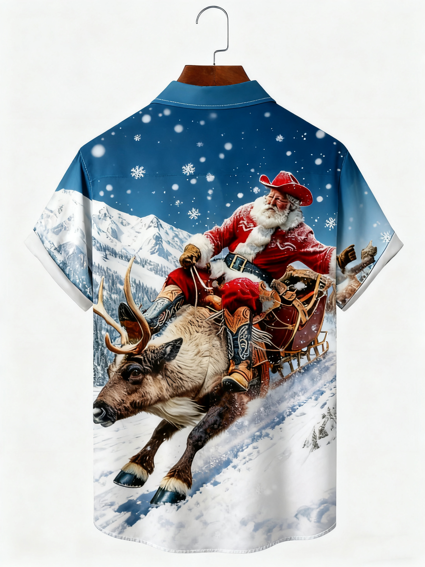 Moisture-wicking Christmas Santa Claus Rodeo Chest Pocket Casual Shirt
