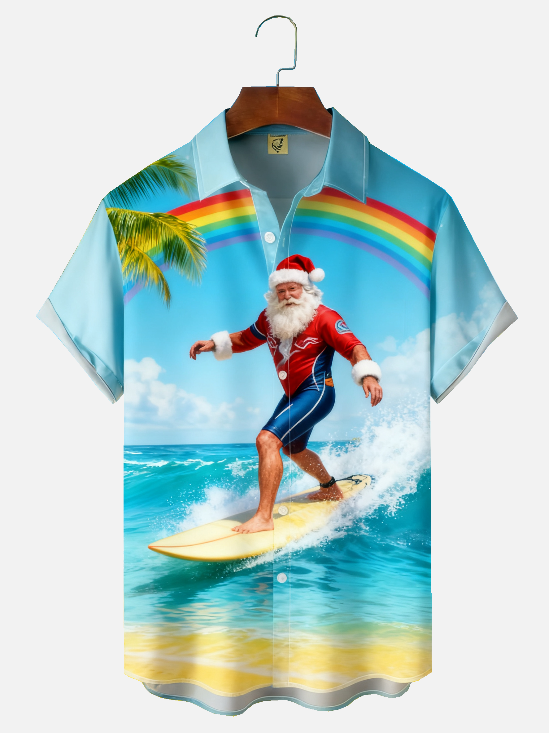 Moisture-wicking Christmas Santa Claus Surfing Chest Pocket Casual Shirt