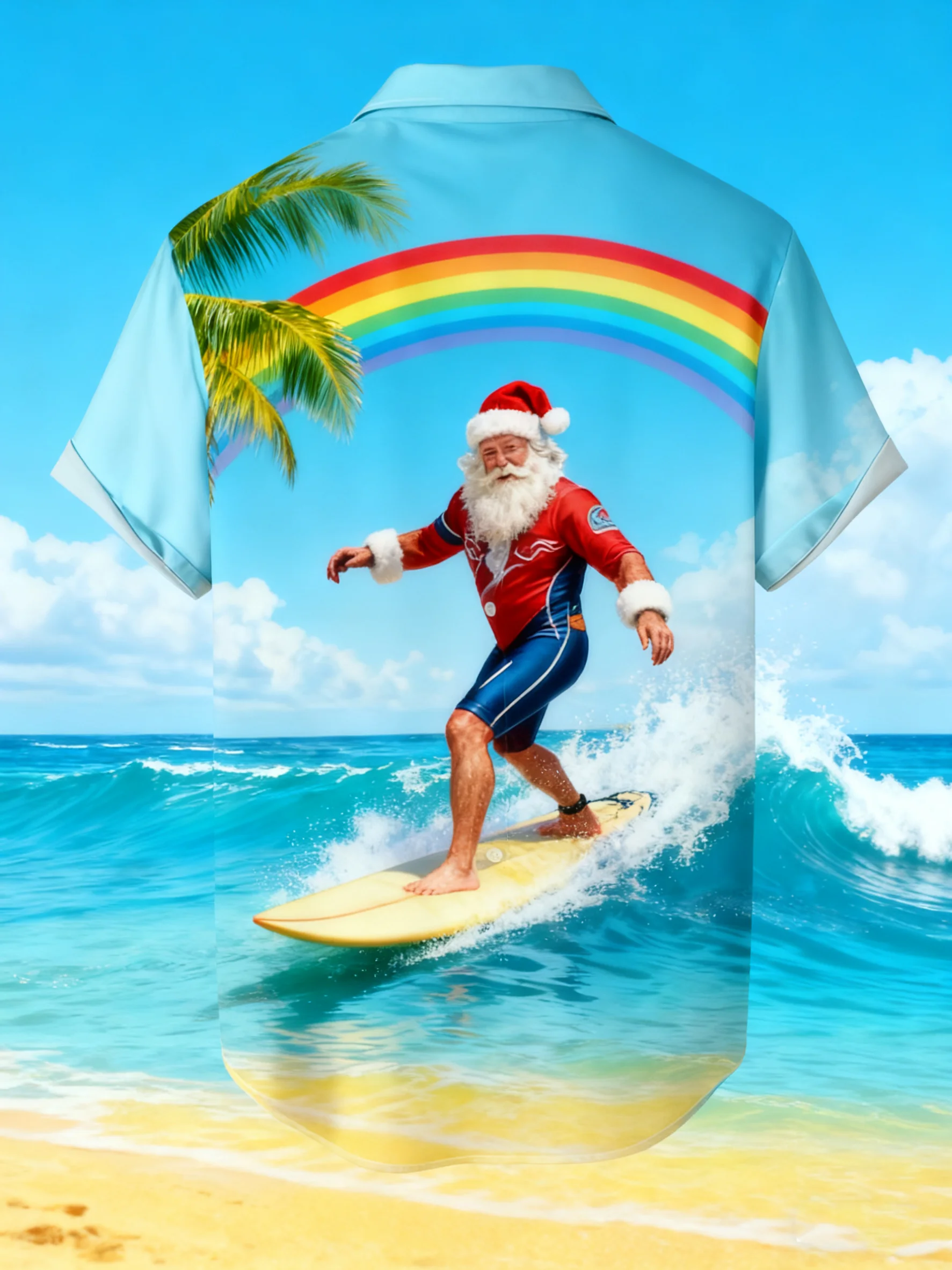 Moisture-wicking Christmas Santa Claus Surfing Chest Pocket Casual Shirt